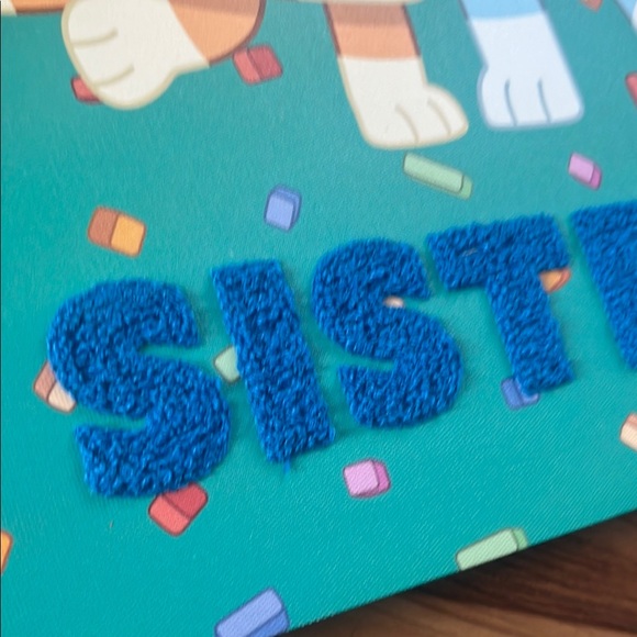 Colorful Bluey and Bingo Sisters Embroidered Canvas Art 15x11 - Picture 2 of 4